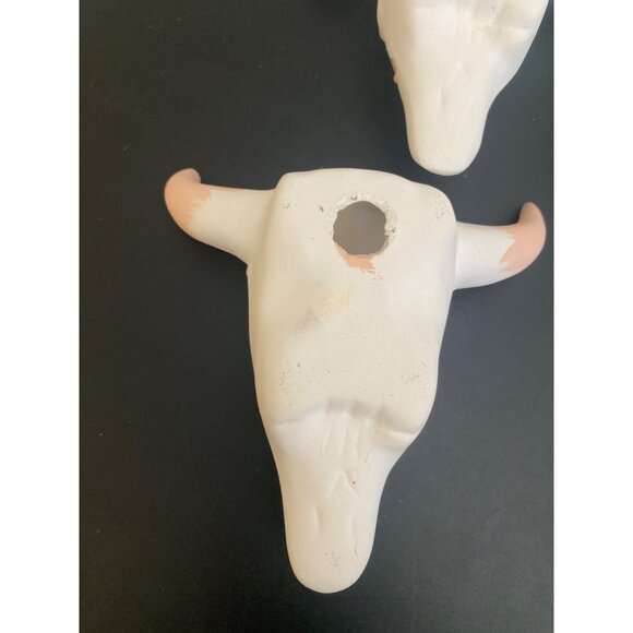 Set of 2 Vintage Ceramic Bull Skull Wall Decor Pair Southwestern Boho Pastel - Picture 6 of 10